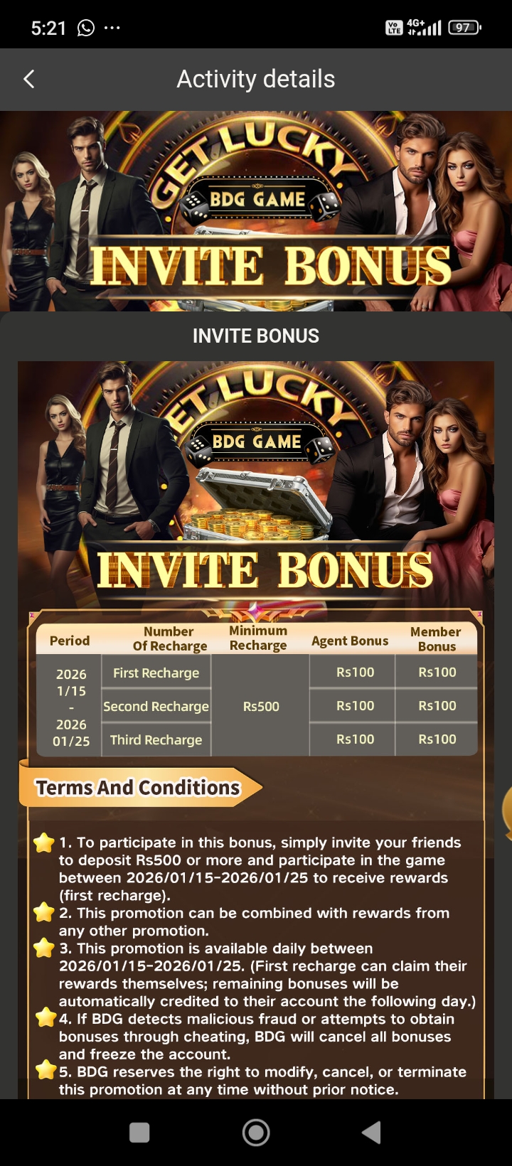 BDG GAME INVITE BONUS 15/01/2026-25/01/2026